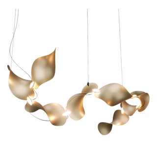 Dune 8 Curve Chandelier with Shades in Gold Metallic Tone by Daniel Becker for Moss Objects For Sale