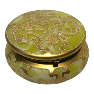 Early 1900s Antique Small Loetz Art Glass Yellow Golden Trinket Box For Sale