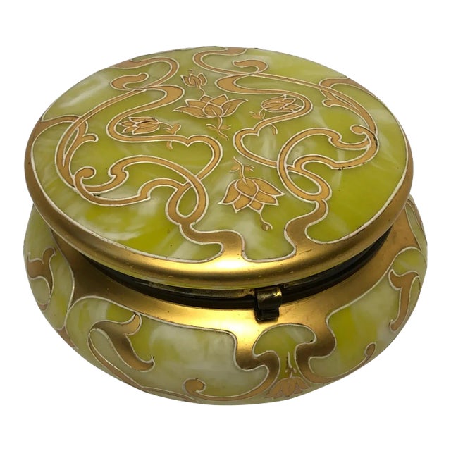 Early 1900s Antique Small Loetz Art Glass Yellow Golden Trinket Box For Sale