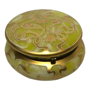 Early 1900s Antique Small Loetz Art Glass Yellow Golden Trinket Box