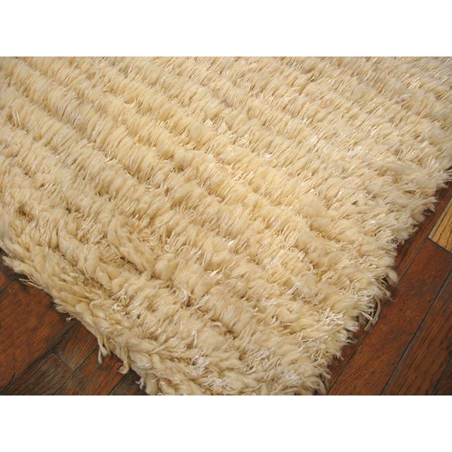 1970s White Cream Stripe Modern Vintage Moroccan Shag Rug 8' X 9'9" Wool Carpet For Sale In New York - Image 6 of 6