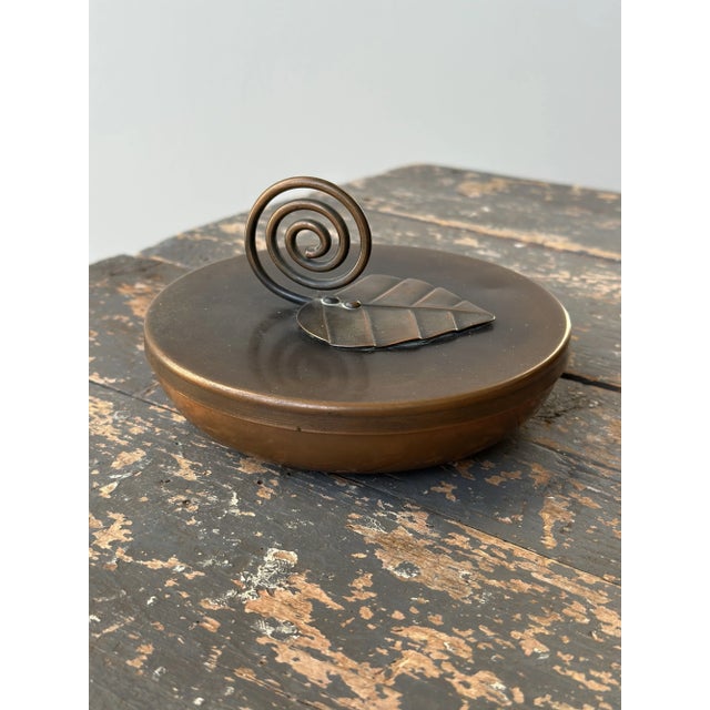 Copper Vintage Modernist Sculptural Hand Wrought Copper Vessel With Spiral + Leaf Detail by Frank Rebajes, Circa 1940s-50s For Sale - Image 8 of 12