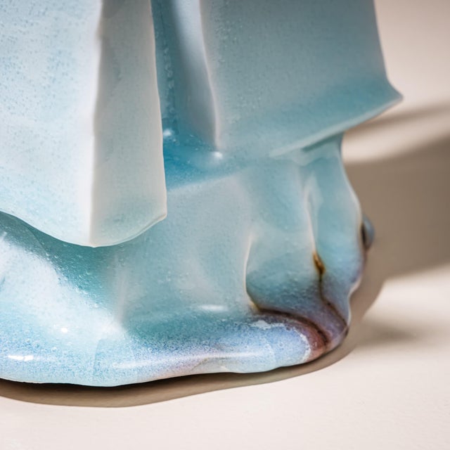 Ice-Blue Vase "Kayho" (Jap. 華俑 Luxuriant Pottery Palace) by Ceramic Artist Masamichi Yoshikawa, 21st Century For Sale - Image 4 of 13