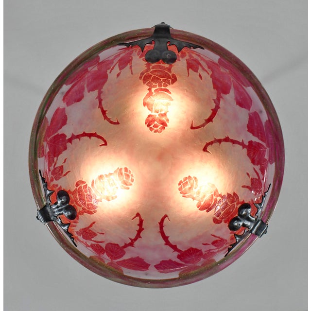 French Art Deco Pendant Light by Le Verre Francais Schneider - 1925 Cameo Chandelier France For Sale - Image 6 of 17
