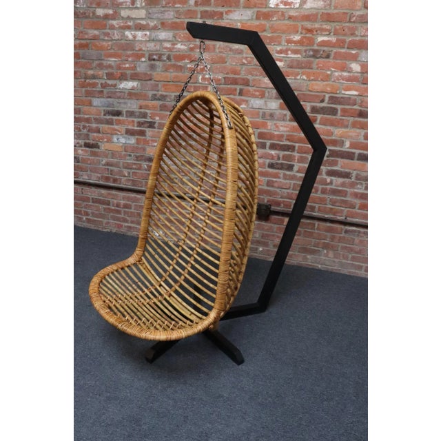 Vintage Bamboo and Rattan Hanging Parrot Chair With Cantilever Steel Frame For Sale - Image 4 of 18