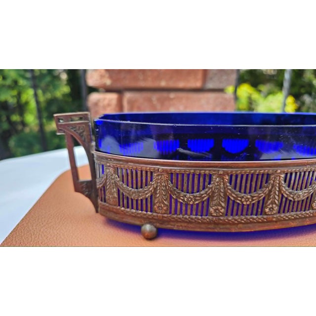 Art Nouveau platter, jardiniere, cobalt glass, dimensions: height 8 cm, width 26 cm, depth 9.4 cm.