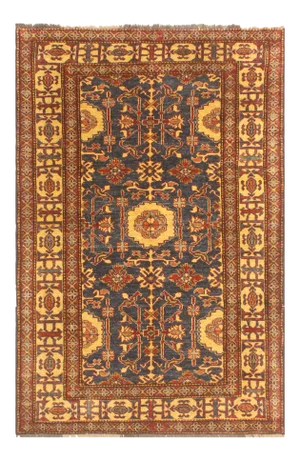 1980s 1980s Vintage Semi Antique Super Kazak Blue/Gold Wool Rug