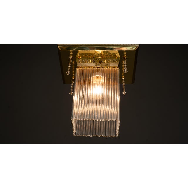 Gold Art Deco Ceiling Lamp with Glass Sticks, Vienna, Austria, 1920s For Sale - Image 8 of 11