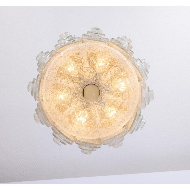 Gold Large Brass Flushmount with Murano Glass Tubes attributed to Doria, Germany, 1960s For Sale - Image 8 of 14