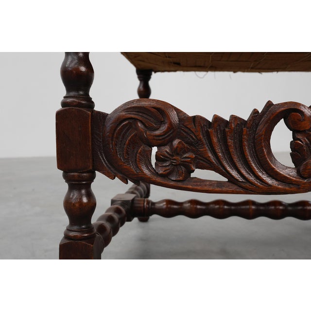 Antique Belgian Baroque Armchair in Wood and Leather, 1700s For Sale - Image 5 of 17