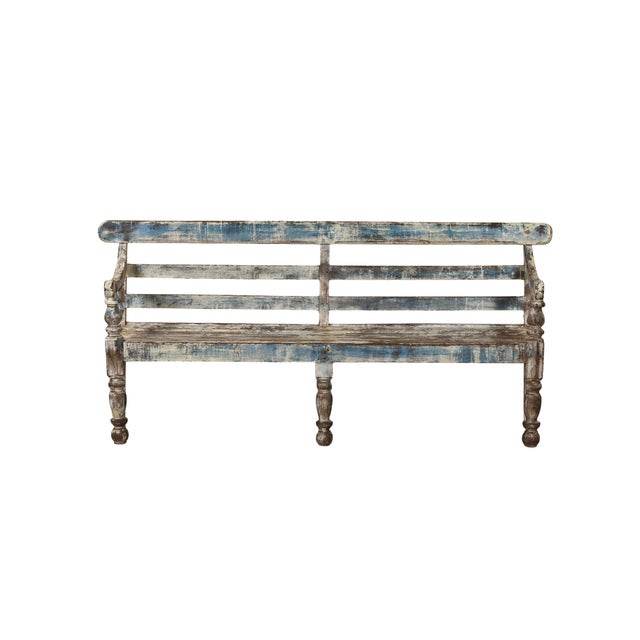 1900 - 1909 Antique Indian Painted Teakwood Bench For Sale - Image 5 of 6
