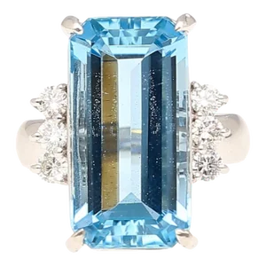 Gia Certified 16.70 Carat Aquamarine and Diamond Vintage Cocktail Ring Size 7