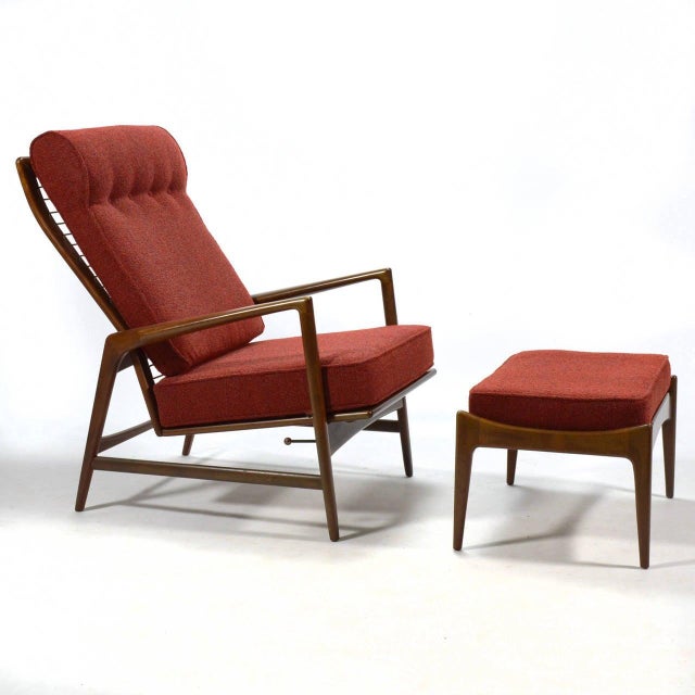 Ib Kofod-Larsen Reclining Lounge Chair and Ottoman For Sale In Chicago - Image 6 of 9