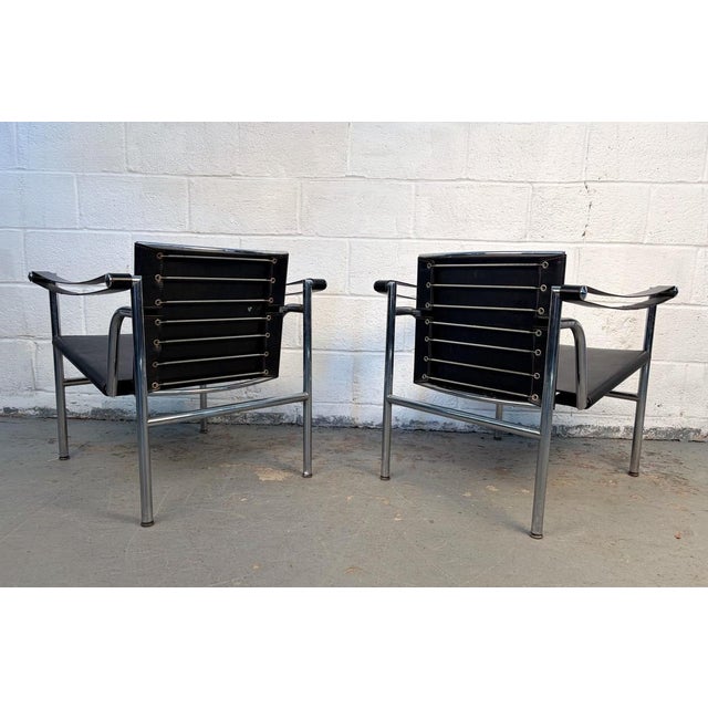 Vintage Le Corbusier Leather "Lc1 Basculant" Sling Chairs for Cassina For Sale - Image 9 of 17