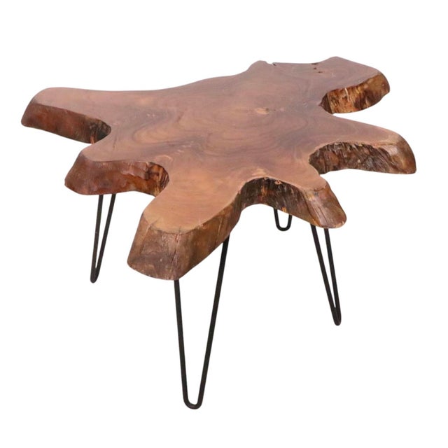 Organic Modern Free Edge Wood Slab Side Table For Sale - Image 4 of 11