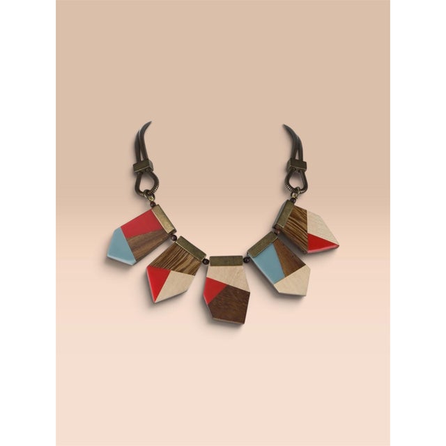 Modernist Necklace Lela Rose Wood Resin Colorblock Collar Bib For Sale - Image 9 of 12