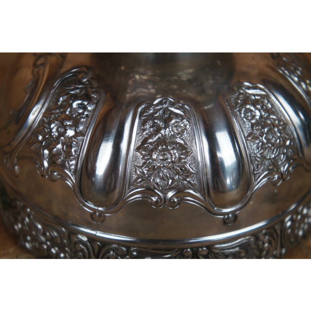 Metal Vintage Japanese Repousse Silver Plate Round Footed Pedestal Compote Bowl For Sale - Image 7 of 9