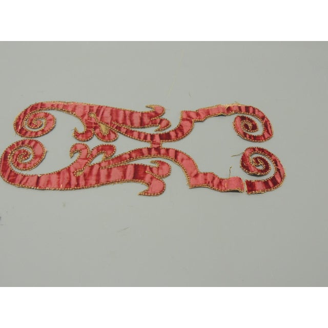 Antique Red Silk Velvet Textile Appliqué Size: 7”H x 15”W