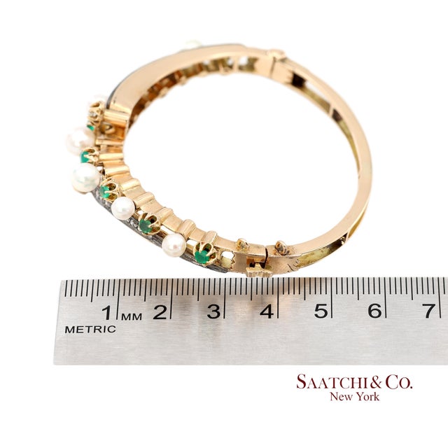 Old Vintage 14k (585) Yellow Gold Natural Diamond Bangle Bracelet For Sale - Image 10 of 11