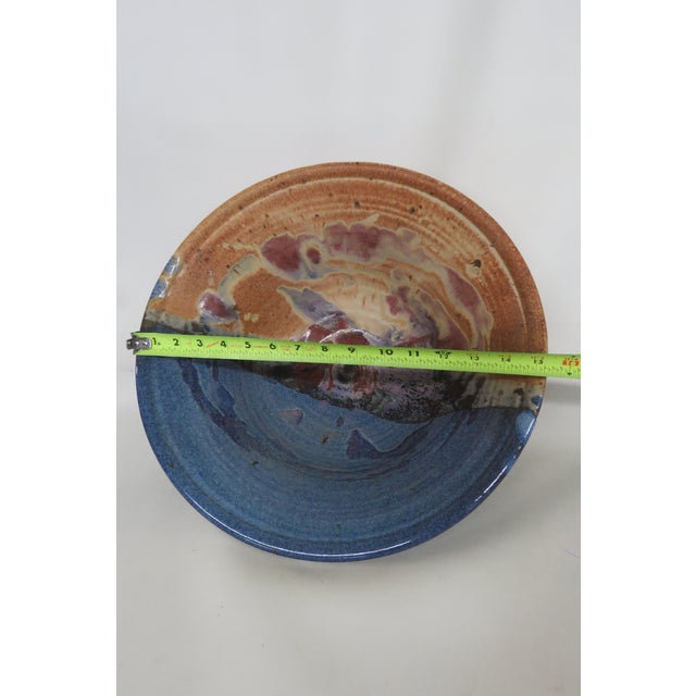 Large Ceramic Centerpiece Bowl Wide Flared Rim and Speckled Blue Red Glaze 5000b For Sale - Image 13 of 17