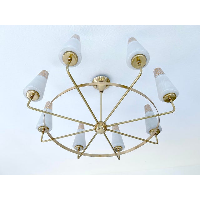 Large Vintage Italian Glass and Brass Chandelier, 1950s For Sale - Image 4 of 18