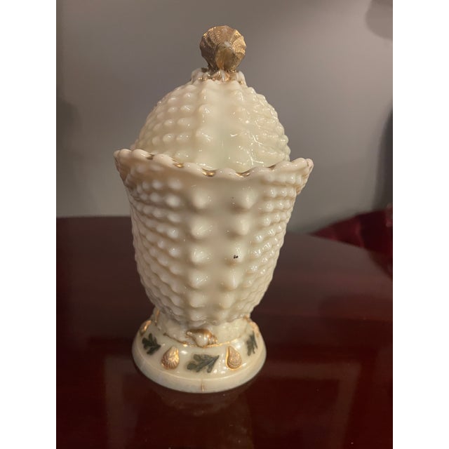 1900 Rare Northwood Argonaut Shell Custard Glass Covered Sugar Bowl Gilt Accents For Sale - Image 4 of 15
