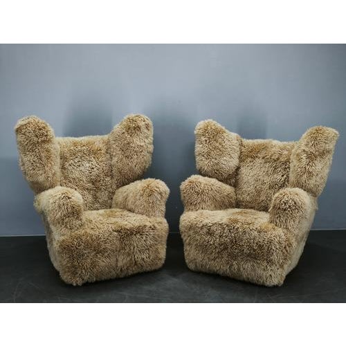 Monumental Art Deco Skandilock Sheepskin Wingback Chairs 1930s, Set of 2 For Sale - Image 4 of 14
