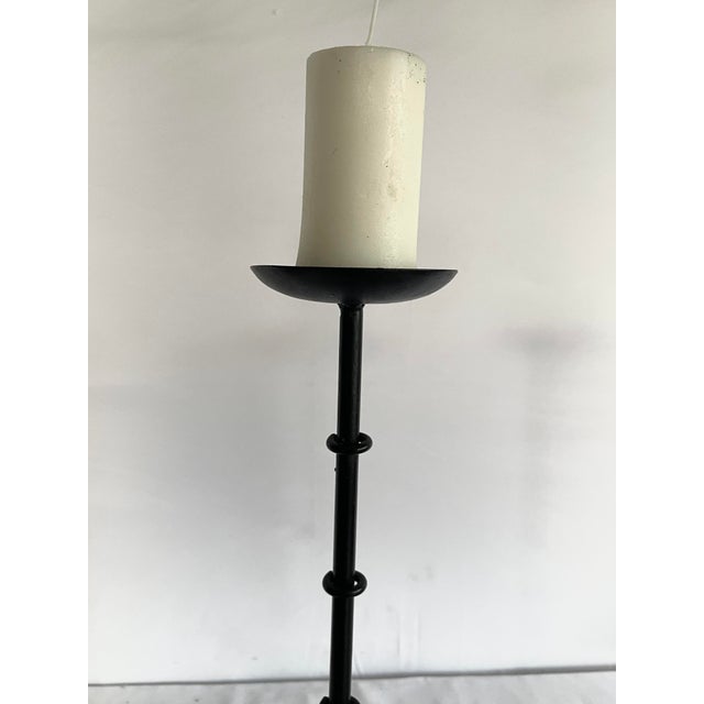 Spanish Medieval Hand-Forged Iron Candle Stands. Pair of 16" Spanish Revival Wrought Iron Tripod Pricket Candlesticks...