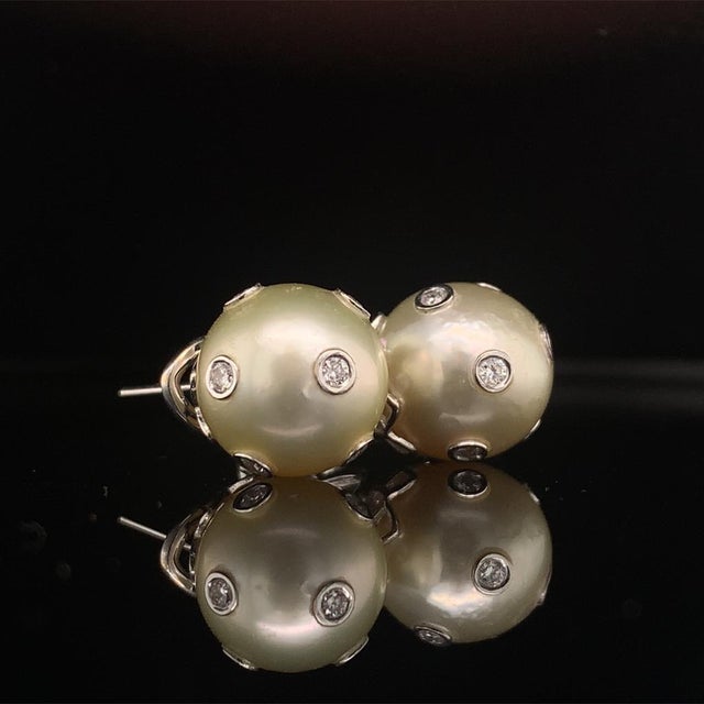 Metal Diamond South Sea Pearl Earring 14 Karat Certified For Sale - Image 7 of 13