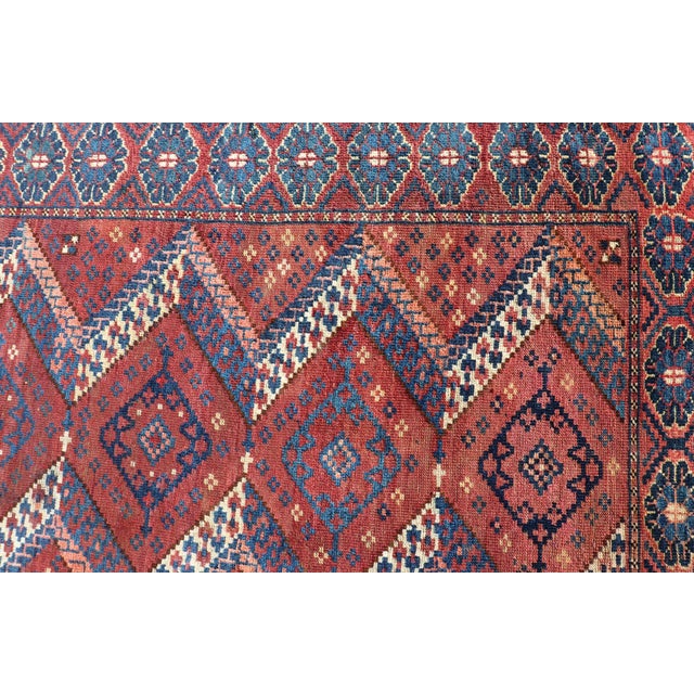 Antique Turkestan Beshir Rug With Deep Red Field and Repeating Diamond Motifs For Sale - Image 10 of 15