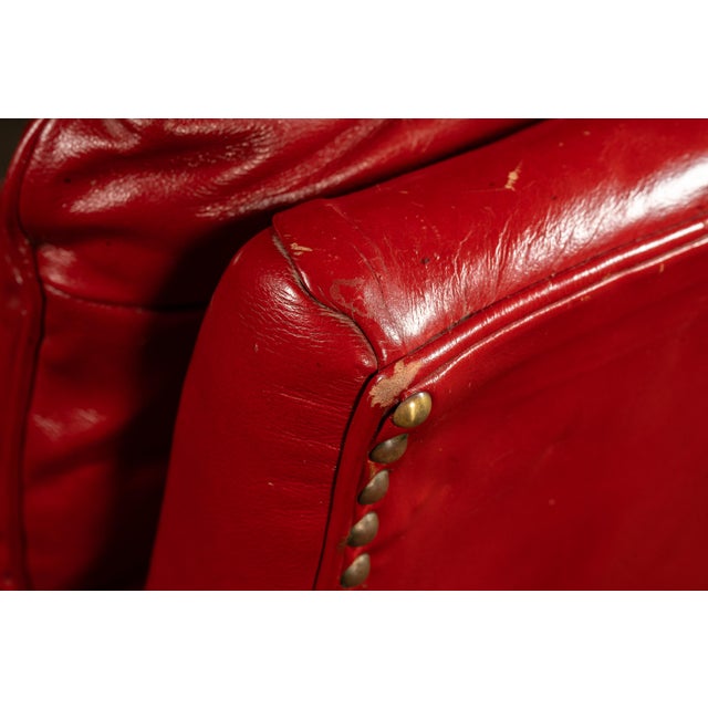Vintage Tufted Leather Lounge Chair in Candy Apple Red For Sale - Image 9 of 14