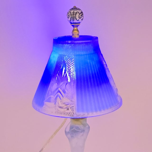 Vintage Walther & Sohne Art Deco Frosted Blue Mermaid Boudoir Lamp For Sale - Image 9 of 12