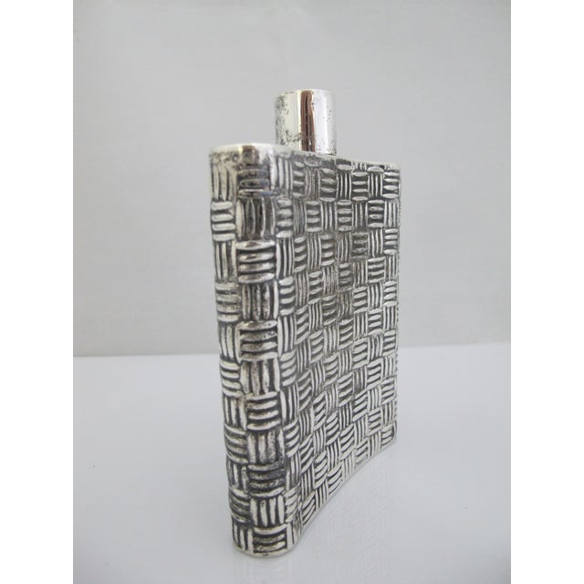 Metal Mexican Sterling Silver Heavily Textured Basket Weave Hip Flask For Sale - Image 7 of 11
