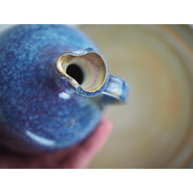 Late 20th French Cottage Blue Ceramic Liquor Set - One Decanter, Six Goblets, One Plate- 8 Pieces For Sale - Image 9 of 12