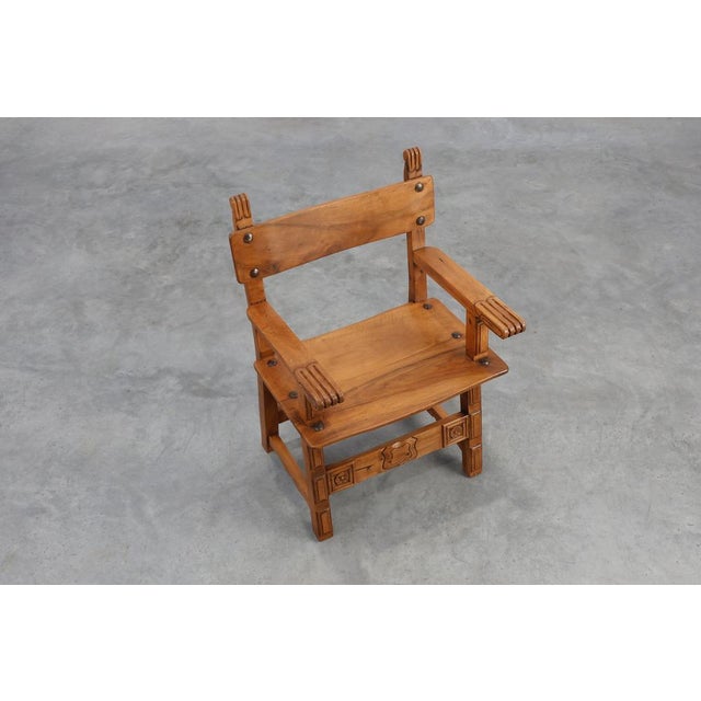 Rustic Carved Oak Iberian Side Chair, Spain, 1900 For Sale - Image 13 of 15