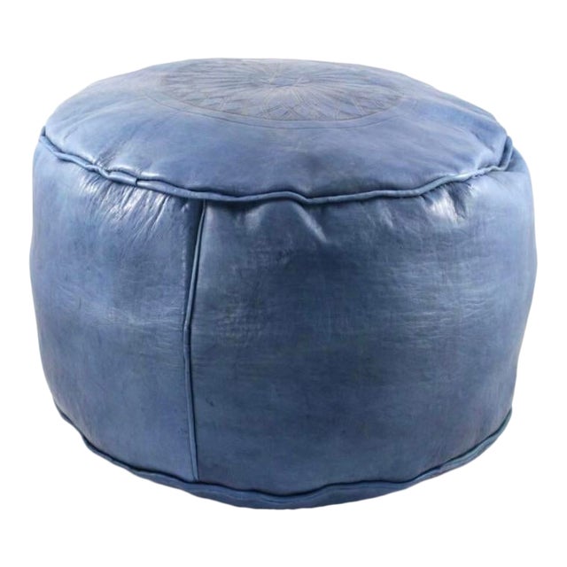 Blue Leather Pouf Ottoman Chairish