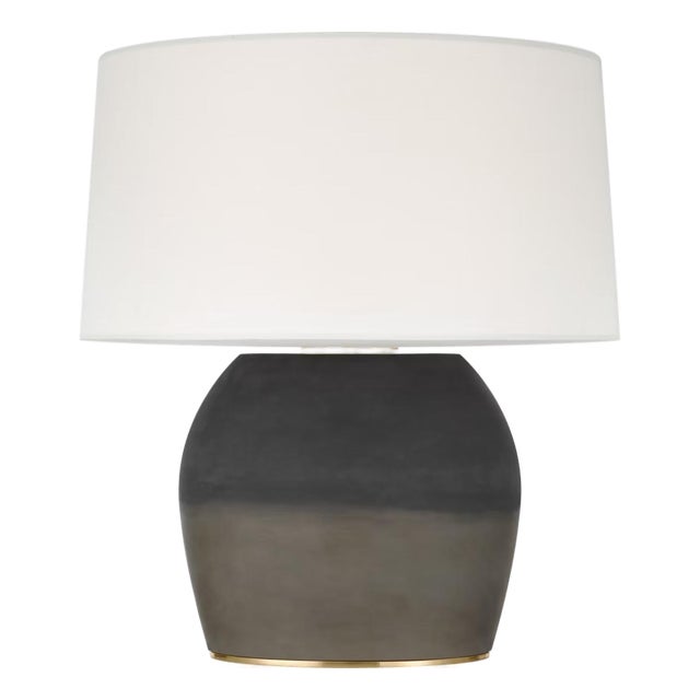 Sean Lavin by Visual Comfort Signature 1969 26" Oval Form Table Lamp in Smoke on Goldenrod with Linen Shade For Sale