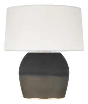 Sean Lavin by Visual Comfort Signature 1969 26" Oval Form Table Lamp in Smoke on Goldenrod with Linen Shade