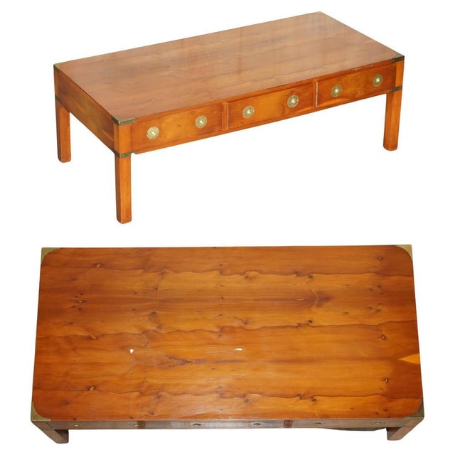 Burr, Yew Wood & Brass Military Campaign 3 Drawer Coffee Table from Bradley Furniture For Sale - Image 18 of 18