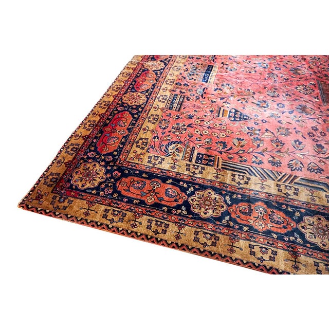 1920s Antique Pink Floral Grand-Scale Formal Persian Silk Wool Kashan Carpet Rug For Sale - Image 4 of 7
