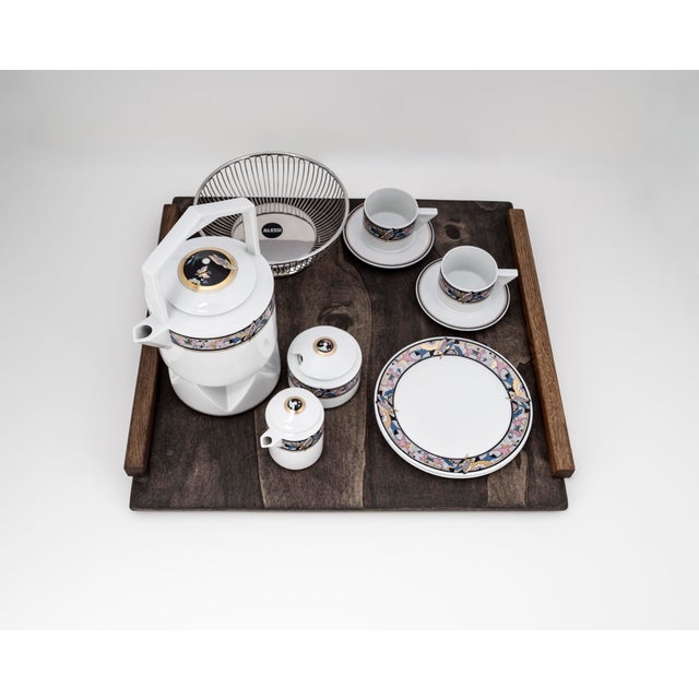 Art Deco Cantana Najade Tête-À-Tête for Two on Wooden Tray from Fürstenberg and Alessi, 1980s, Set of 14 For Sale - Image 15 of 17