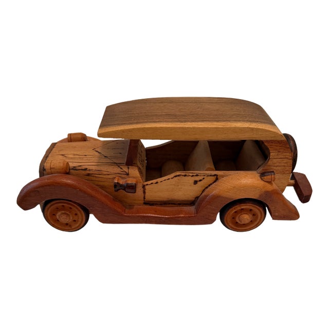 Vintage Handcrafted Wood Ford Touring Car Model Folk Art Sculpture. Ralph Lauren Bookcase Aesthetic For Sale