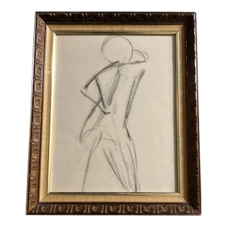 1950’s Original Abstract Nude Study Drawing Vintage Frame For Sale