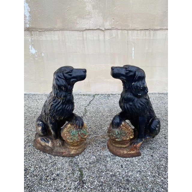 Early 20th Century Cast Iron Victorian Seated Retriever Dog Guardian Statues - Set of 2 For Sale - Image 12 of 12