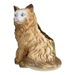 Mid-Century Figural Long-Hair Cat Porcelain Indoor Planter