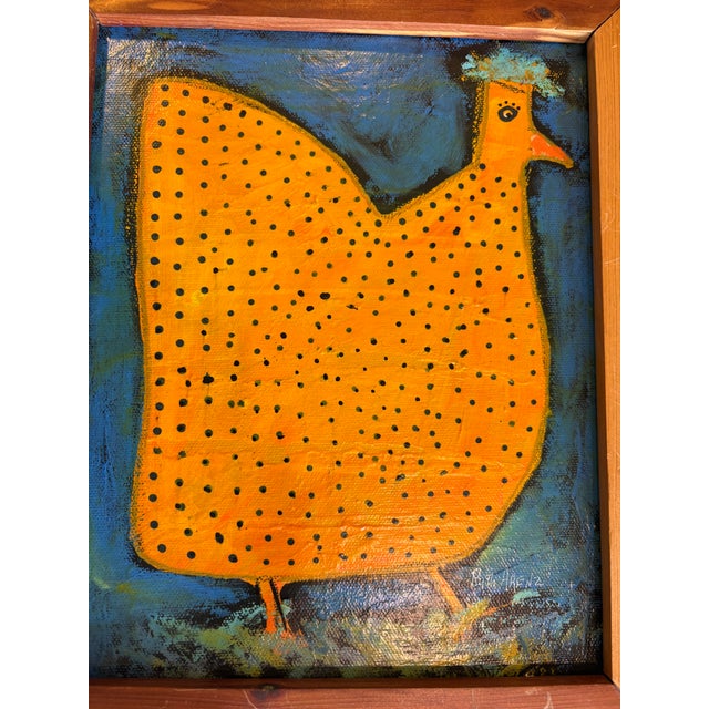 2025 Ruth Arenz Original Folk Chicken Painting in Vintage Frame For Sale - Image 4 of 10