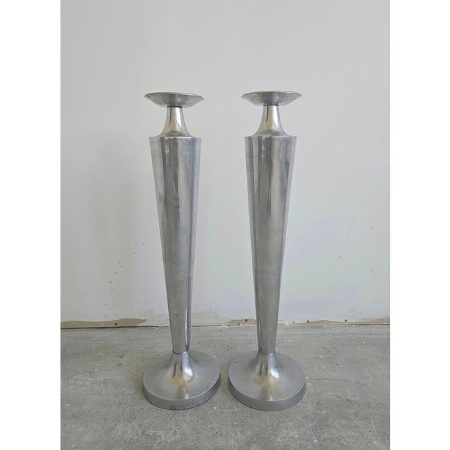 Large Cast Aluminum Candlestick Holders, 1980s, Set of 2 For Sale - Image 3 of 7