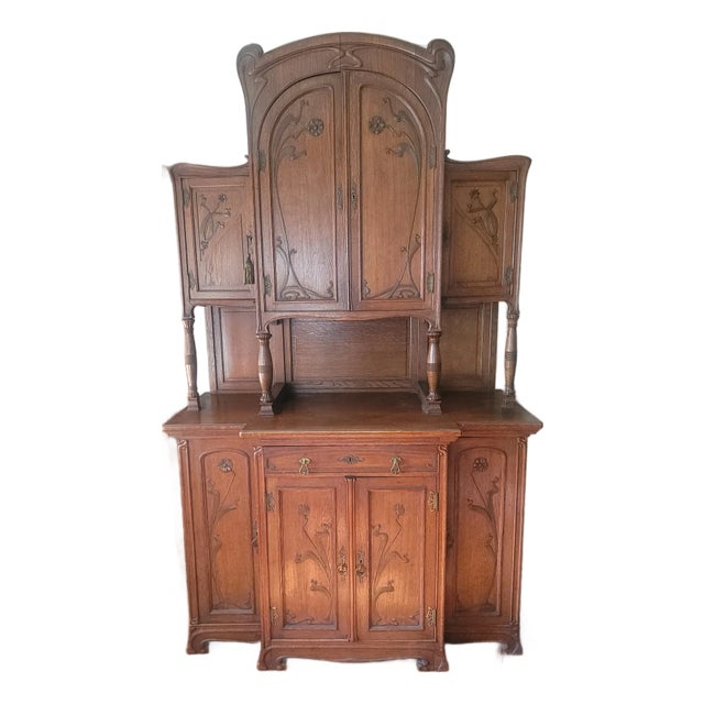 1890s Rare Art Nouveau Eugene Gaillard Maison Bing Oak Hutch Sideboard Signed For Sale
