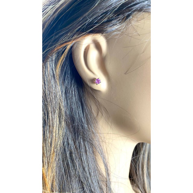 Metal Matched Pair Pink Sapphire 0.65 Carat 0.20 Inch 14 Karat Yellow Gold Stud Earrings - 2 Pieces For Sale - Image 7 of 9