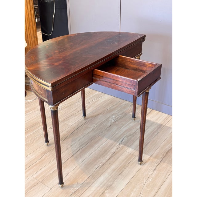 Louis XVI Style Mahogany and Brass Card Table For Sale - Image 13 of 16